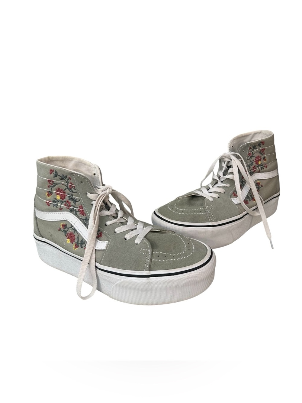 Van’s Sk8- Hi Tapered Platform Embroidered Floral Green Suede Sneakers W 9.5 US - Picture 4 of 11